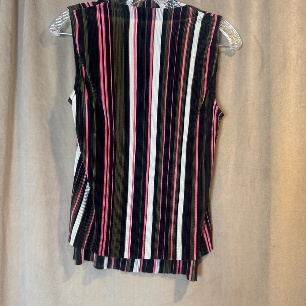 Topshop Striped Sleeveless Blouse lightweight career Shell tank Mockneck pleated